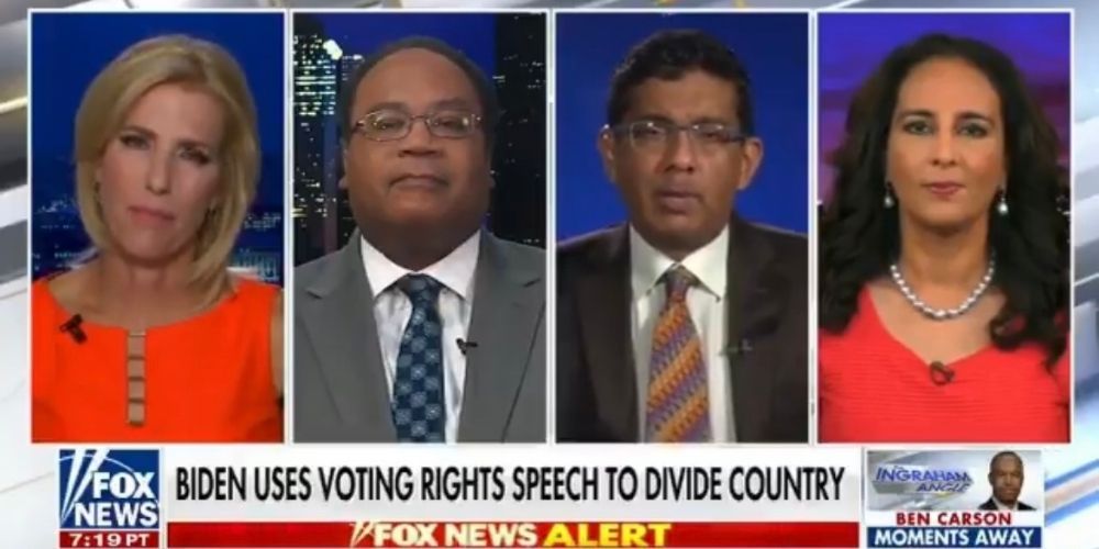 WATCH: D'Souza, Dhillon slam Biden's claim that election integrity laws are biggest 'test of our democracy since the Civil War'
