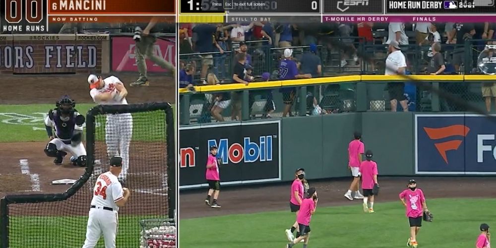 Mask Theater: Kid outfielders in Home Run Derby wear masks while players and fans attend maskless