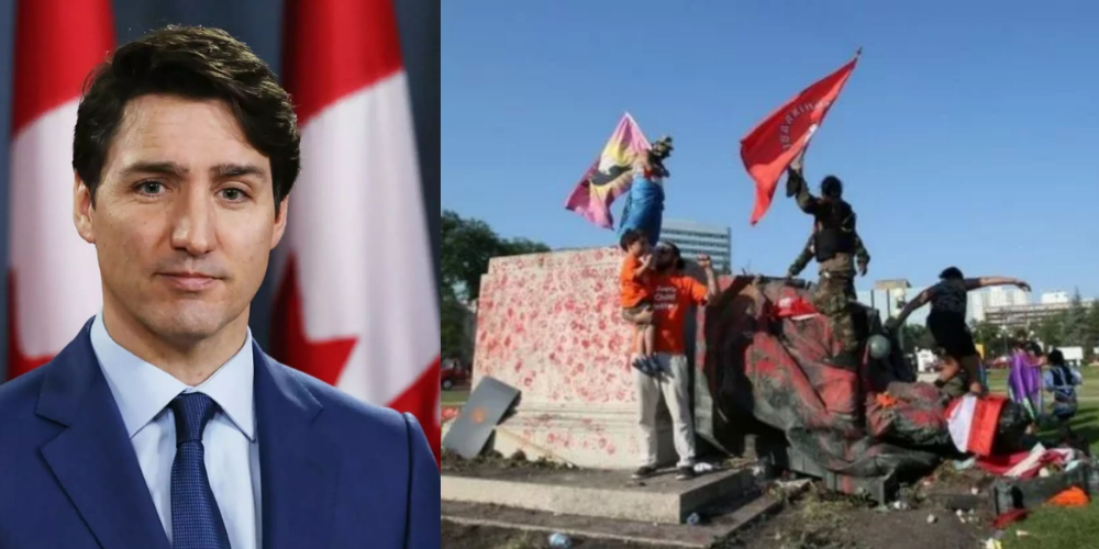 Trudeau denounces toppling of statues, vandalism of churches seen on Canada Day