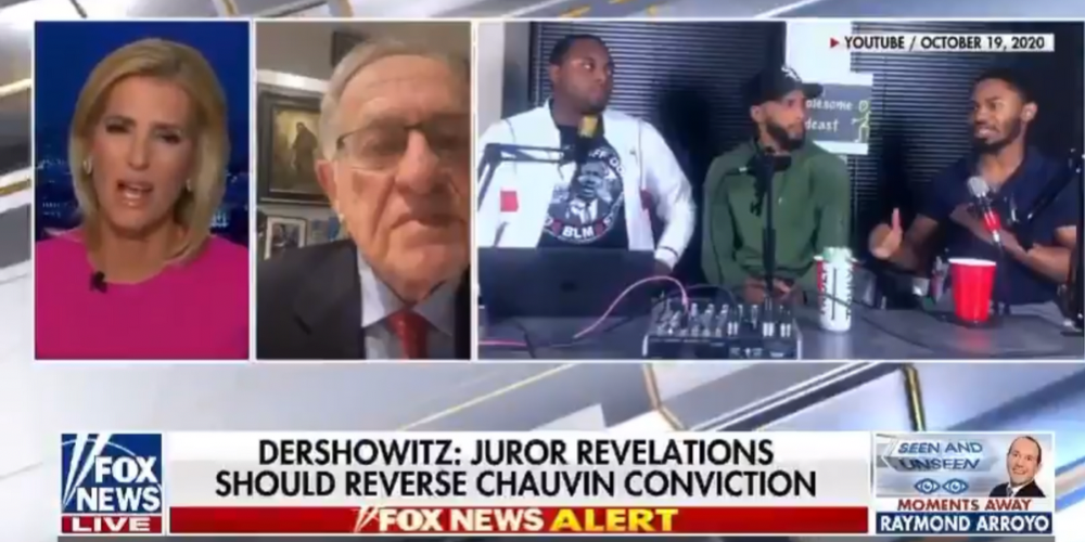 WATCH: Dershowitz says juror who wore BLM shirt brings Chauvin verdict into question