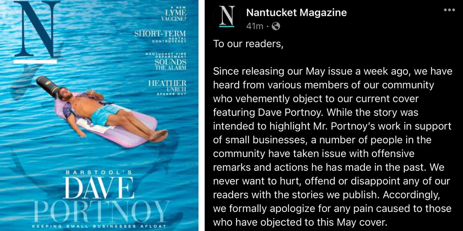Nantucket Magazine issues pathetic, grovelling apology to readers triggered by Dave Portnoy cover