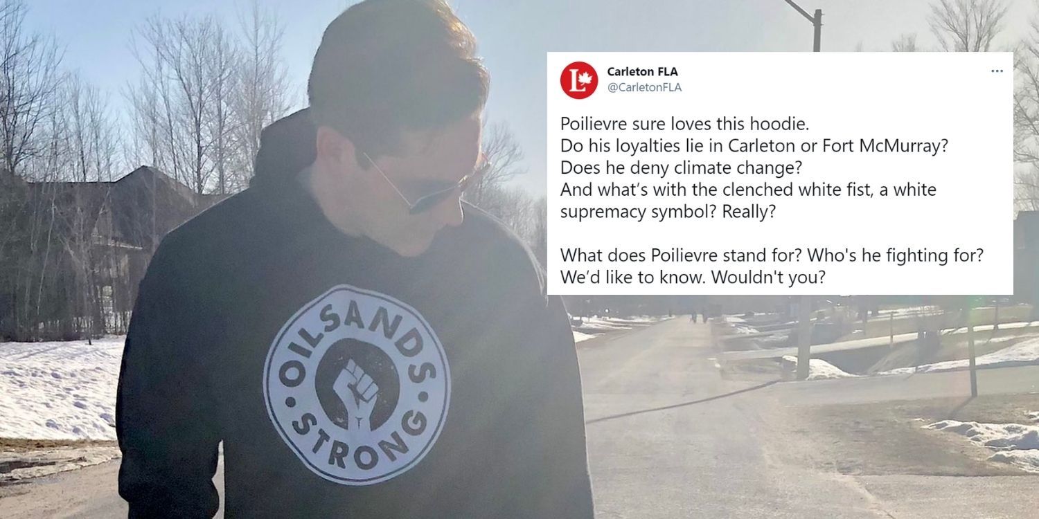 Trudeau Liberals call Pierre Poilievre a 'white supremacist' for wearing a pro energy sweater