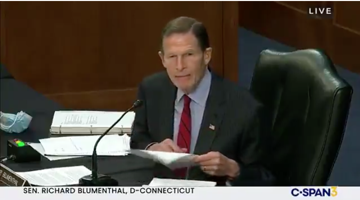 WATCH: Democrat Senator Richard Blumenthal asks FBI Director Chris Wray if 'QAnon-supporting elected officials' are the biggest threat to America