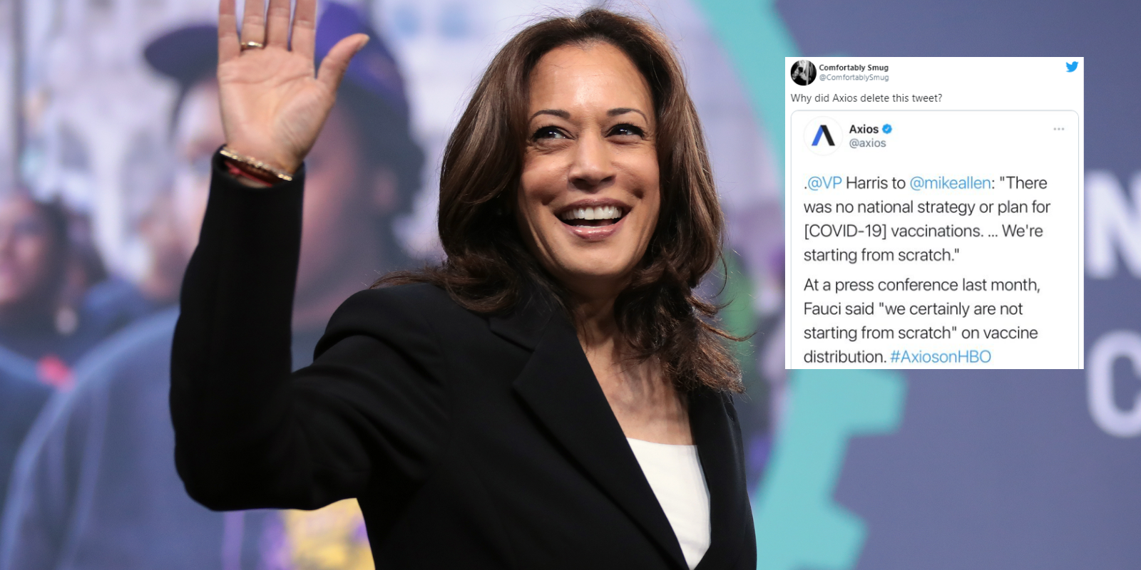 Axios deletes tweet contradicting Kamala Harris' lie that Trump had no COVID vaccination plan