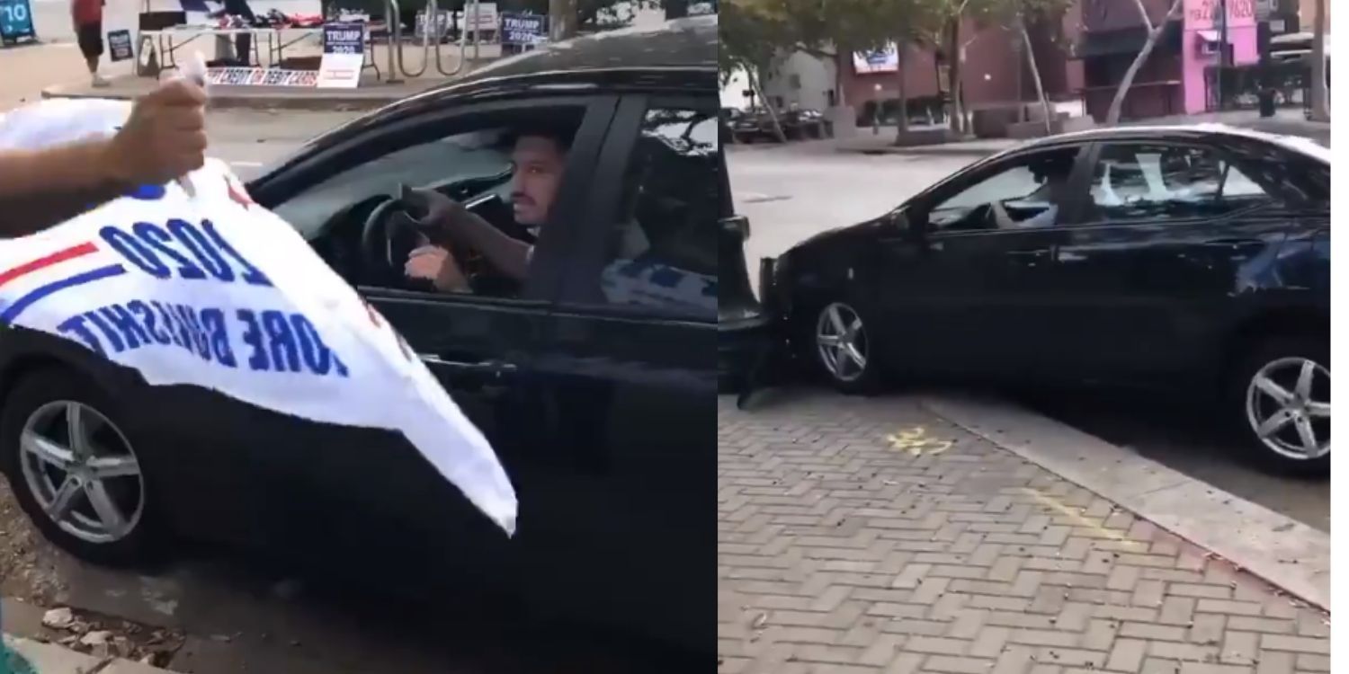 KARMA: Man drives into light pole after trying to steal Trump flag