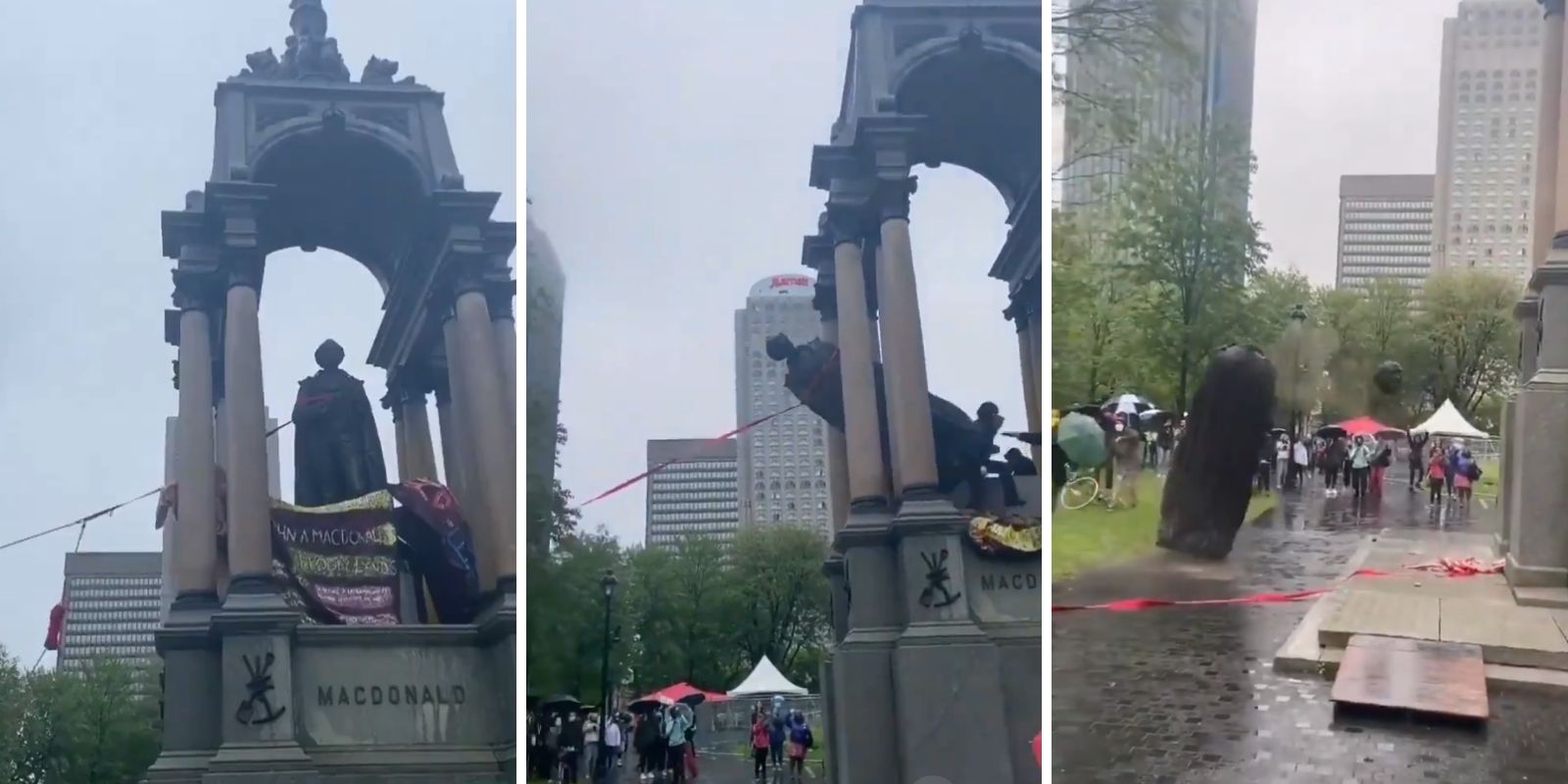 BREAKING: Mob tears down statue of Sir John A. Macdonald in downtown Montreal