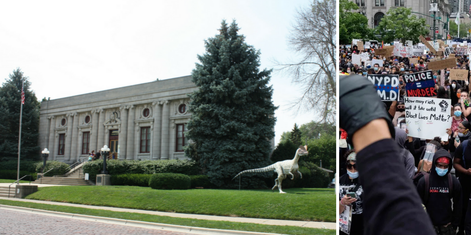 BLM rioters tear down statue of dinosaur in the name of social justice