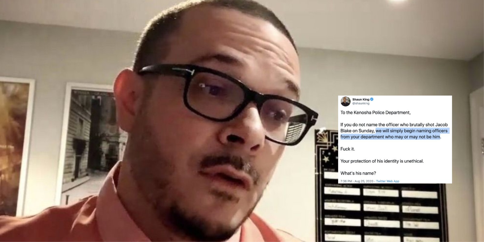 Activist Shaun King calls for the doxxing of the officer who shot Jacob Blake