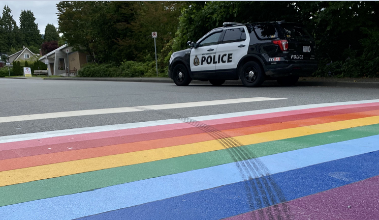 WATCH: West Vancouver Police to investigate tire marks on LGBT crosswalk as 'gesture of hate'