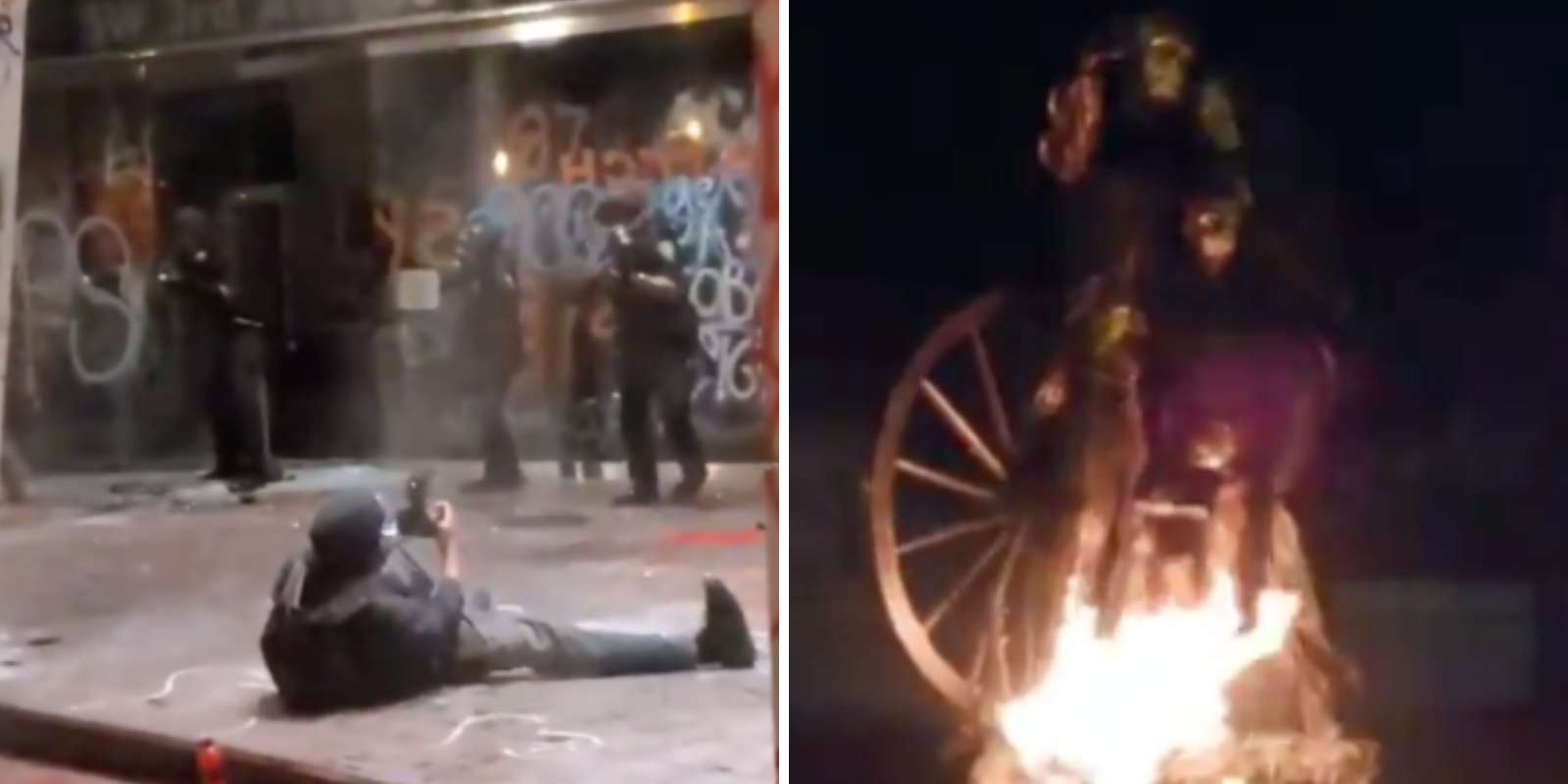 WATCH: Antifa miltants try to burn down Portland courthouse, torch pioneer statue