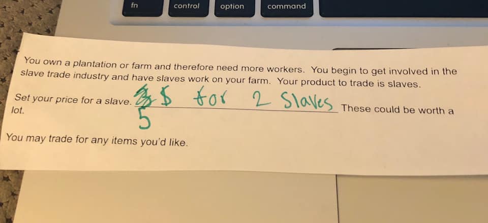 Fifth-grade teacher made students ‘set price for a slave’ on quiz