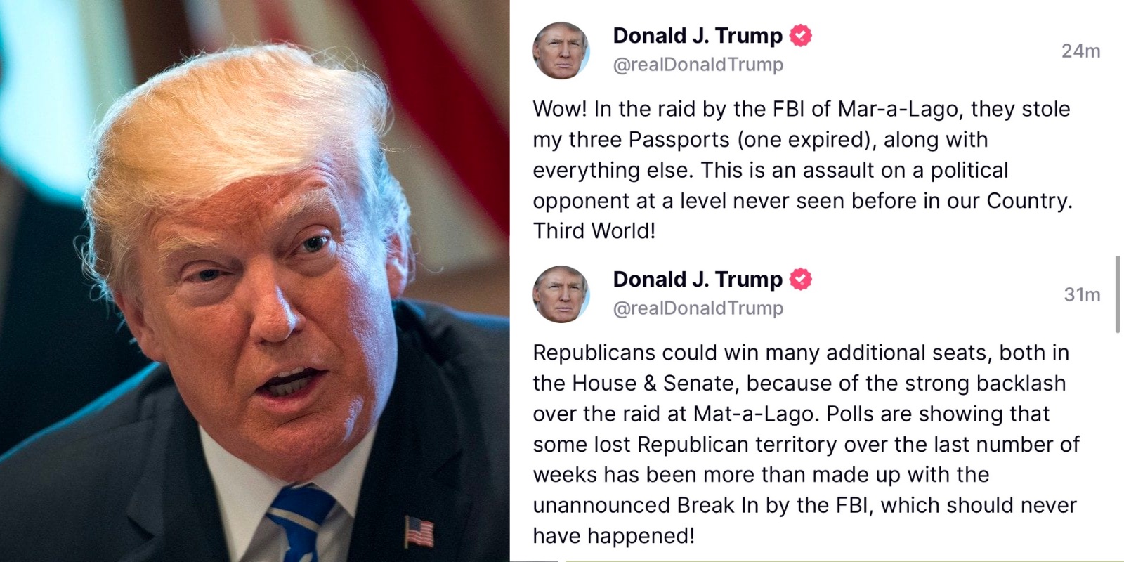 BREAKING: Trump says FBI took his passport in Mar-a-Lago raid