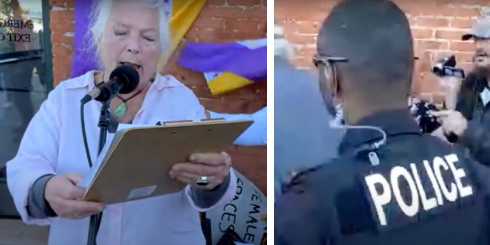 Police intervene after trans activists block protest in support of 80-year-old grandmother banned from Washington pool