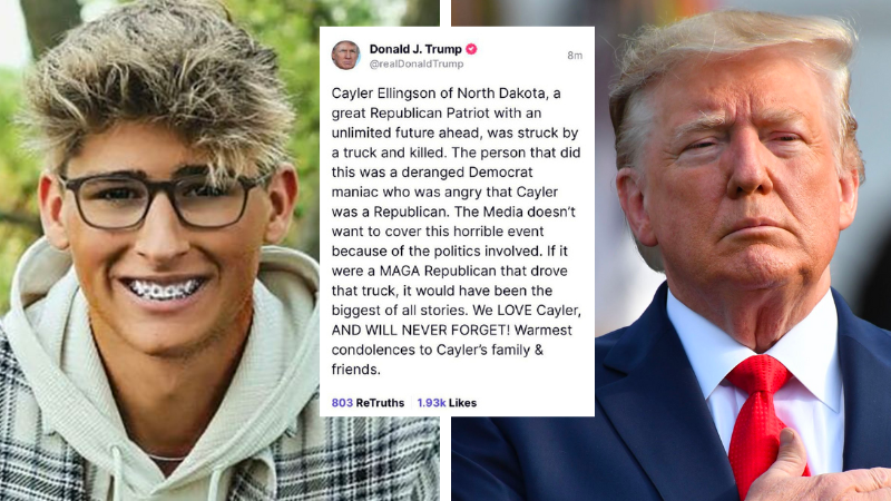 BREAKING: President Trump pays tribute to conservative teen Cayler Ellingson killed by 'deranged Democrat maniac'