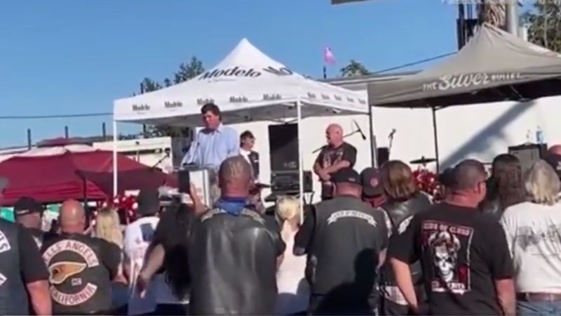 BREAKING: Tucker Carlson delivers tribute at California funeral of Hells Angels biker gang founder
