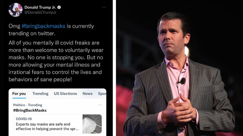 Donald Trump Jr leads backlash against trending #bringmasksback