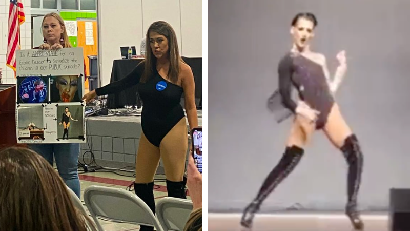 Mom wears skimpy 'drag queen' outfit to school board meeting to protest explicit performance for students