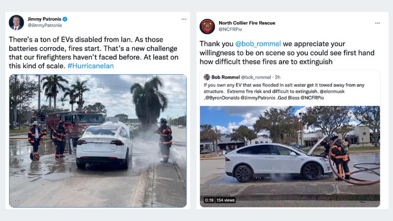 Florida EVs fiery but mostly peaceful after hurricane-damaged batteries smolder for days
