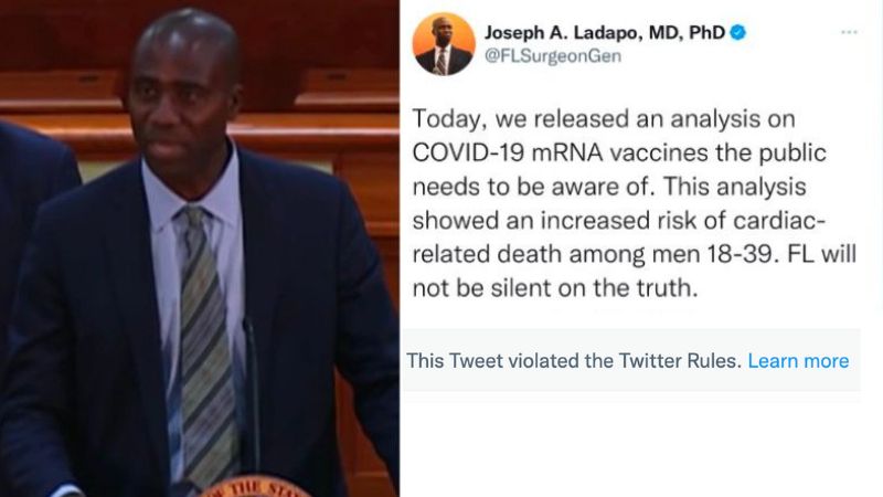 BREAKING: Twitter censors Florida Surgeon General for his guidance to men ages 18-39 to not get Covid vaccine