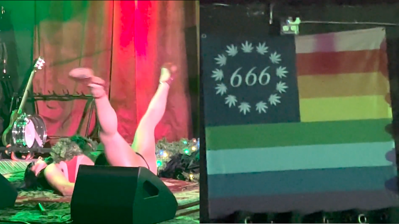 Christmas-themed 'all-ages' drag show features Satanist flag, queens gyrating for kids