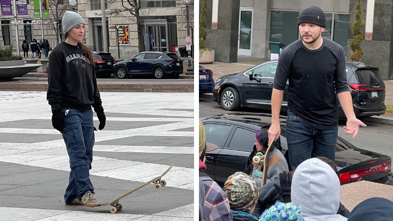 Tim Pool gives out decks, skates with fans at Freedom Plaza, DC