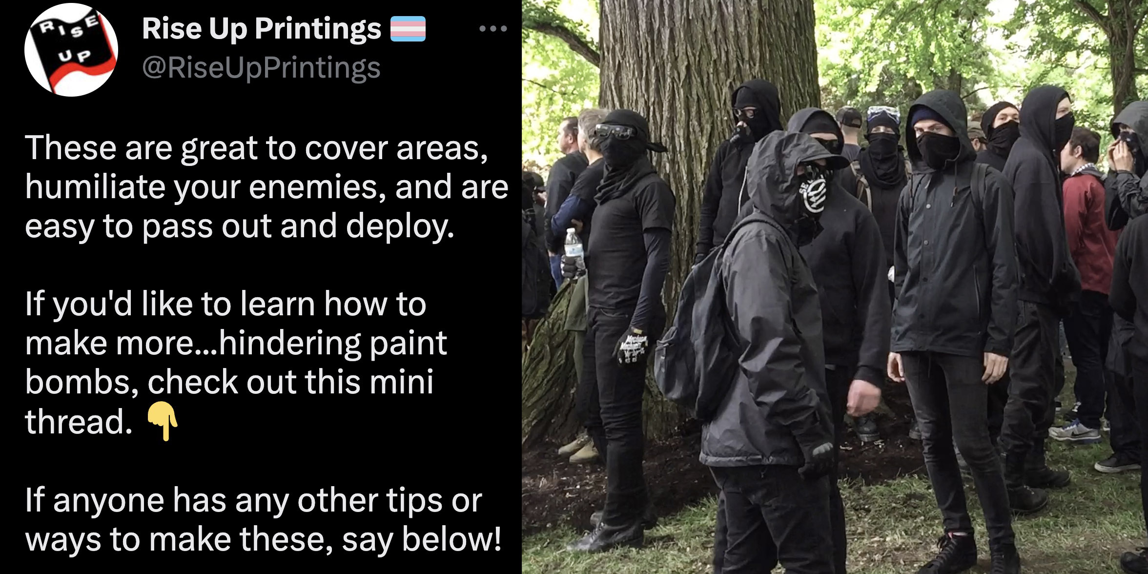 ANDY NGO REPORTS: 'Easy to pass out and deploy': Antifa post recipes for eye-blinding 'paint bombs' containing glass, sand