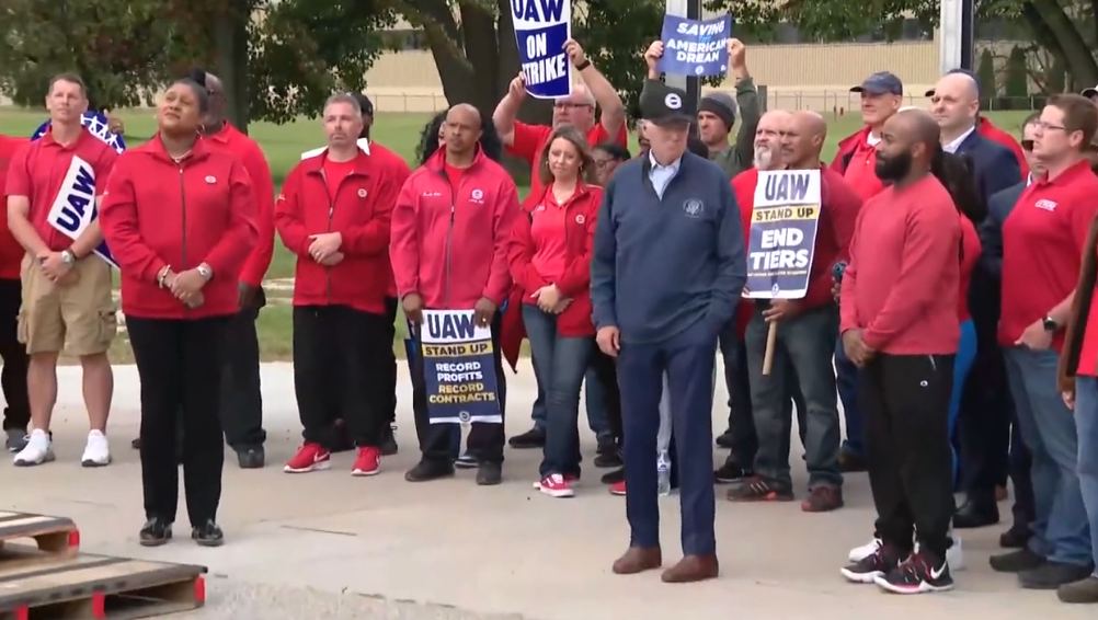 Biden joins UAW workers on Michigan picket line for 12 minutes before jetting to Bay Area fundraiser