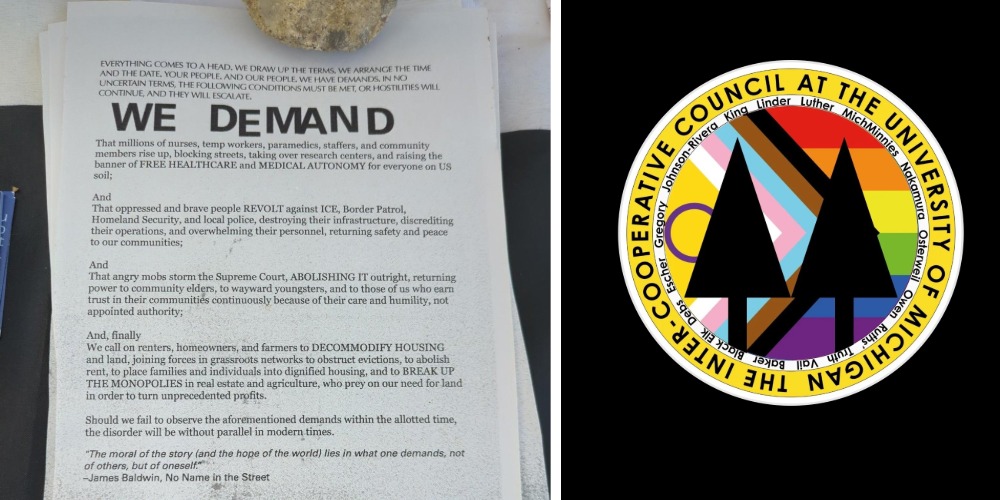 Far left group hands out flyers at Michigan No Kings protest vowing to