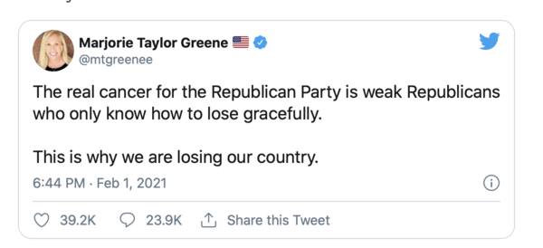 Marjorie Taylor Greene calls 'weak Republicans' the 'real cancer' of the party in response to McConnell attack