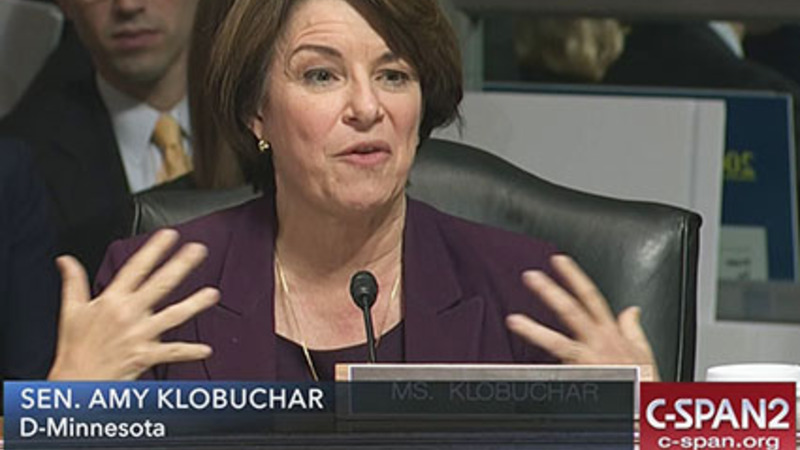 Did Sen. Klobuchar suggest voting Democrat will stop hurricanes?