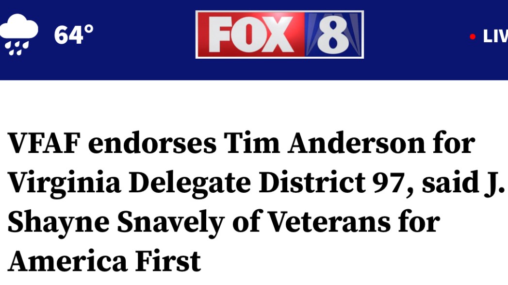VFAF endorsement of Tim Anderson for Virginia Delegate District 97