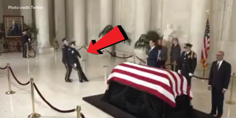 Guard At Sandra Day O’Connors Coffin Collapses On Live TV