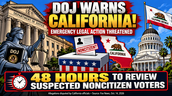 DOJ Tells California  to Clean Voter Rolls NOW!