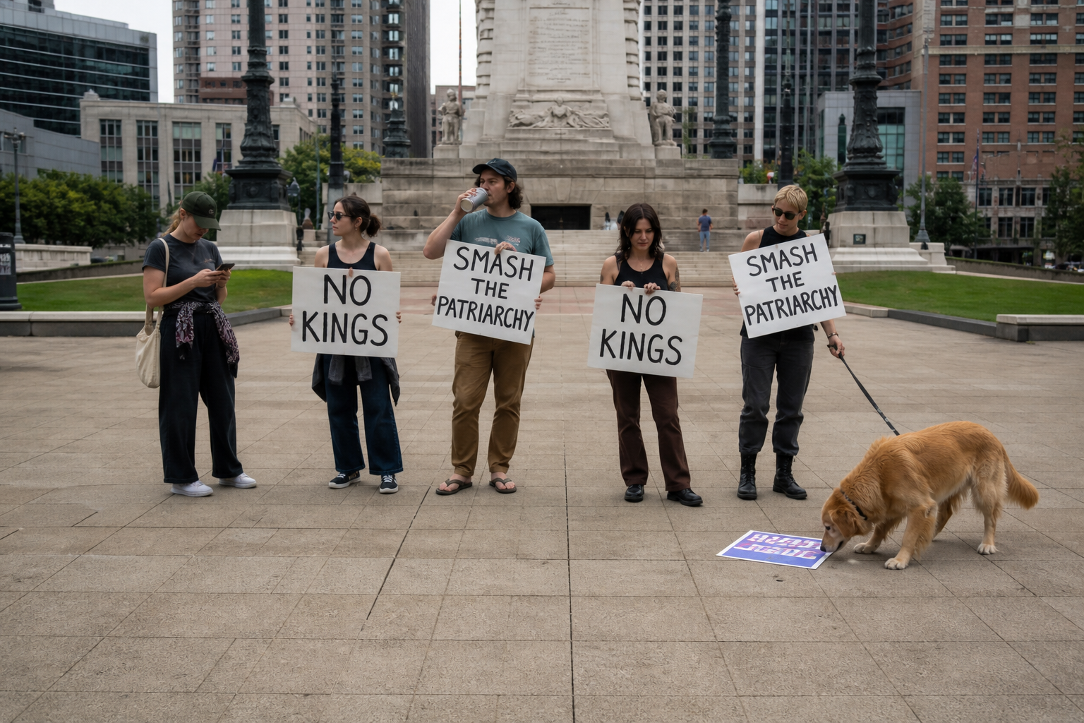 Left's 'No Kings' Protest Draws Dozens, Most Of Whom Had To Leave Early To Walk Their Goldendoodle